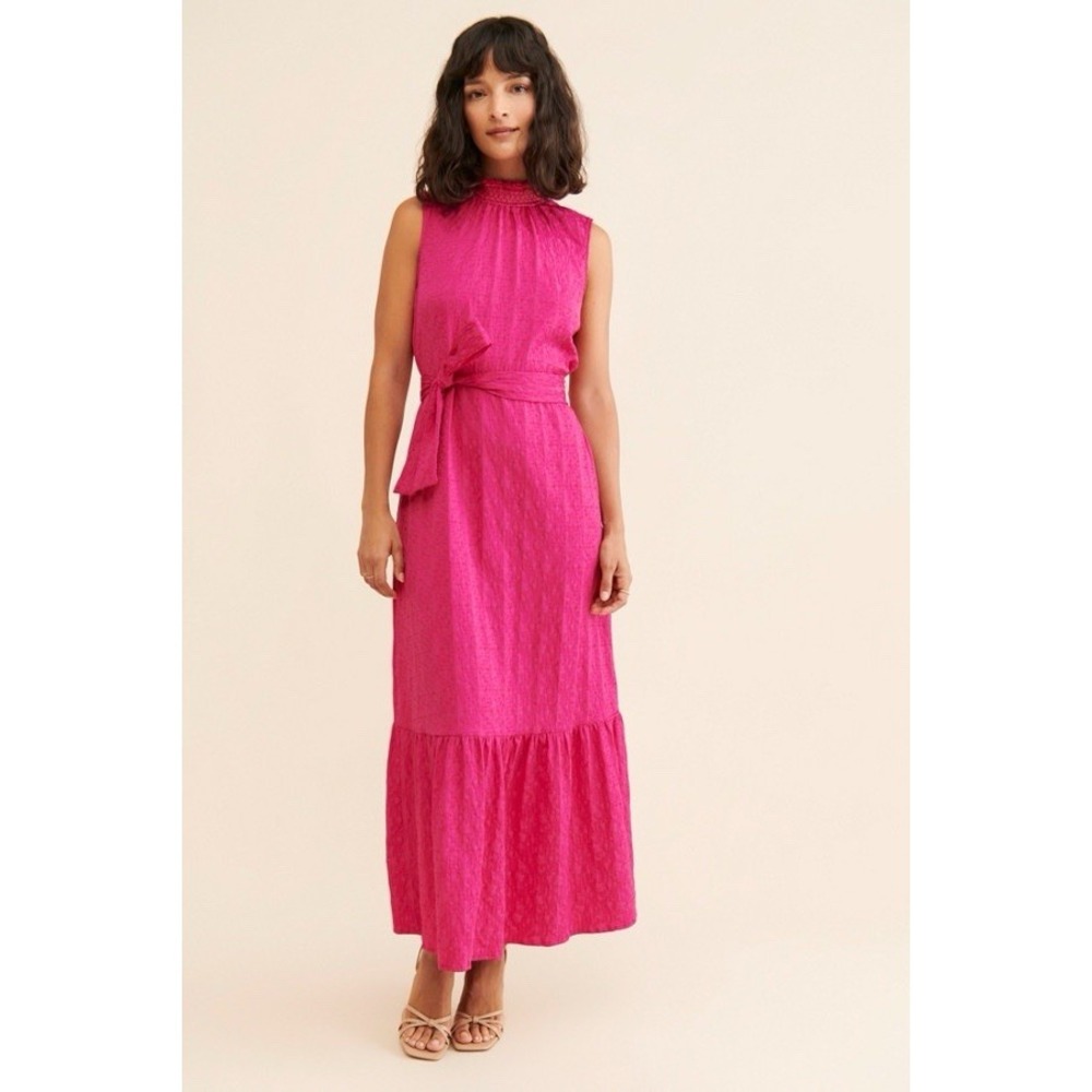 Anthropologie AMADI × Andresa‎ Flounced Maxi Dress Fuchsia Pink Size XL